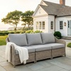 image:imageMartha Stewart Lily Pond IndoorOutdoor Armless Patio Center Seat in Weathered Gray Rattan Wicker with AllWeather Gray Back and Seat Cushions 300 Lb Static Weight