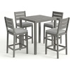 image:imageMartha Stewart Bedford 5 Piece Bar Height Indoor Outdoor Aluminum Patio Set 355 Square Slat Top Table 4 Stools Gray Brushed Woodgrain Finish Gray Seat CushionsGrey