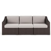 image:imageMartha Stewart Bedford IndoorOutdoor Modular Patio Sofa for 3 with Rattan Wicker Finish in Brown with Tan AllWeather CushionsTan CushionsBrown Frame