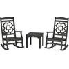 image:imageMartha Stewart by POLYWOOD Chinoiserie 3Piece Outdoor Rocking Chair Set with Patio Side Table White HDPE AllWeather Furniture Classic Porch Rockers for Deck Garden amp Backyard Made in The USABlack