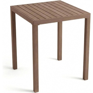image:imageMartha Stewart Bedford 355 Square Bar Height Patio Table with Trestle Base IndoorOutdoor Aluminum Dining Table with Seating for 4 Brushed Gray Woodgrain FinishBrown