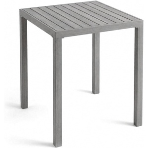 image:imageMartha Stewart Bedford 355 Square Bar Height Patio Table with Trestle Base IndoorOutdoor Aluminum Dining Table with Seating for 4 Brushed Gray Woodgrain FinishGrey