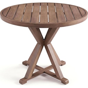 image:imageMartha Stewart Bedford 36 Round IndoorOutdoor Aluminum Patio Dining Table with Trestle Base Accommodates up to 4 Adults Brushed Gray Woodgrain FinishBrown