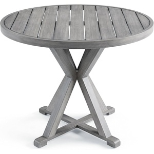 image:imageMartha Stewart Bedford 36 Round IndoorOutdoor Aluminum Patio Dining Table with Trestle Base Accommodates up to 4 Adults Brushed Gray Woodgrain FinishGrey