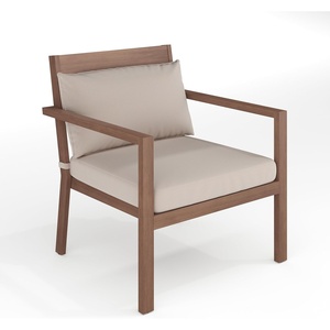 image:imageMartha Stewart Bedford IndoorOutdoor Aluminum Patio Accent Chairs with Brushed Woodgrain Finish in Brown and Cream AllWeather Cushions Set of 2Brown