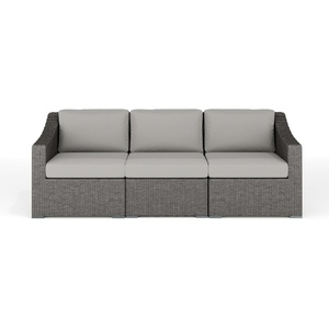 image:imageMartha Stewart Bedford IndoorOutdoor Modular Patio Sofa for 3 with Rattan Wicker Finish in Brown with Tan AllWeather CushionsGray CushionsGray Frame