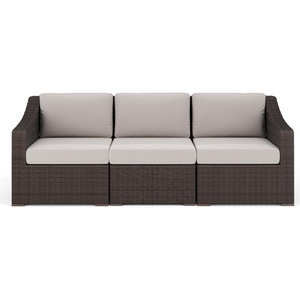 image:imageMartha Stewart Bedford IndoorOutdoor Modular Patio Sofa for 3 with Rattan Wicker Finish in Brown with Tan AllWeather CushionsTan CushionsBrown Frame