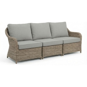 image:imageMartha Stewart Lily Pond IndoorOutdoor 3Seat Patio Sofa in Weathered Gray Rattan Wicker AllWeather Gray Back and Seat Cushions 300 Lb Static Weight Per Seat