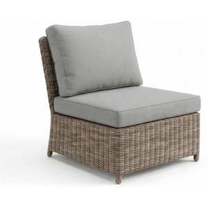 image:imageMartha Stewart Lily Pond IndoorOutdoor Armless Patio Center Seat in Weathered Gray Rattan Wicker with AllWeather Gray Back and Seat Cushions 300 Lb Static Weight