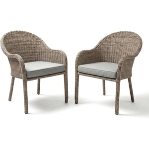 image:imageMartha Stewart Lily Pond IndoorOutdoor Weathered Gray Rattan Wicker Patio Dining Armchair with Gray Seat Cushion Stackable Up to 8 High 300 Lb Static WeightSet of 2