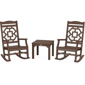 image:imageMartha Stewart by POLYWOOD Chinoiserie 3Piece Outdoor Rocking Chair Set with Patio Side Table White HDPE AllWeather Furniture Classic Porch Rockers for Deck Garden amp Backyard Made in The USAMahogany