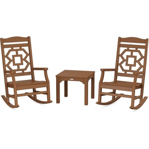image:imageMartha Stewart by POLYWOOD Chinoiserie 3Piece Outdoor Rocking Chair Set with Patio Side Table White HDPE AllWeather Furniture Classic Porch Rockers for Deck Garden amp Backyard Made in The USATeak