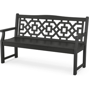 image:imageMartha Stewart by POLYWOOD Chinoiserie 60 Outdoor Bench Sand  Durable AllWeather HDPE Garden Seat with Back Support  Classic 3 Person Seating for Patio Porch amp Backyard Made in the USABlack