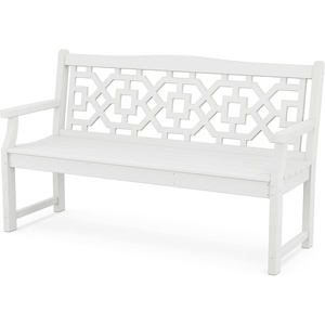 image:imageMartha Stewart by POLYWOOD Chinoiserie 60 Outdoor Bench Sand  Durable AllWeather HDPE Garden Seat with Back Support  Classic 3 Person Seating for Patio Porch amp Backyard Made in the USAWhite