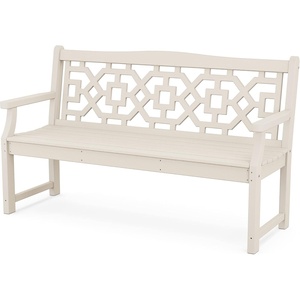 image:imageMartha Stewart by POLYWOOD Chinoiserie 60 Outdoor Bench Sand  Durable AllWeather HDPE Garden Seat with Back Support  Classic 3 Person Seating for Patio Porch amp Backyard Made in the USASand