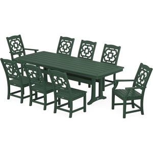 image:imageMartha Stewart by POLYWOOD Chinoiserie 9Piece Dining Set with Trestle Legs in TeakGreen