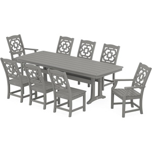 image:imageMartha Stewart by POLYWOOD Chinoiserie 9Piece Dining Set with Trestle Legs in TeakSlate Grey
