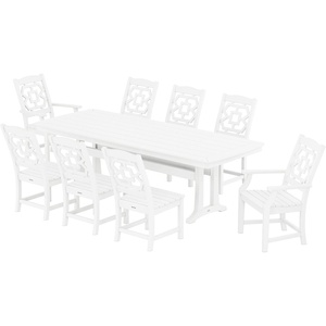 image:imageMartha Stewart by POLYWOOD Chinoiserie 9Piece Dining Set with Trestle Legs in TeakWhite