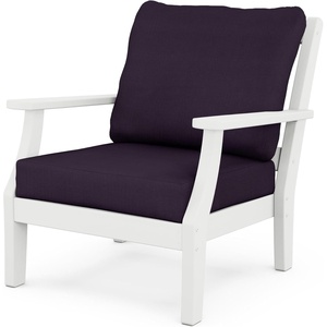 image:imageMartha Stewart by POLYWOOD Chinoiserie Outdoor Deep Seating Chair with Cushion Slate GreyNatural Linen Durable and Comfortable HDPE AllWeather Patio Furniture for Deck Backyard Made in The USAWhite  Navy Linen