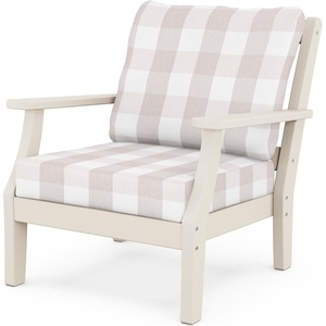 image:imageMartha Stewart by POLYWOOD Chinoiserie Outdoor Deep Seating Chair with Cushion Slate GreyNatural Linen Durable and Comfortable HDPE AllWeather Patio Furniture for Deck Backyard Made in The USASand  Buffalo Plaid Dune Burlap