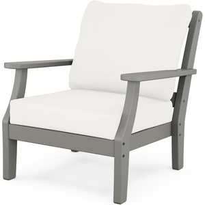 image:imageMartha Stewart by POLYWOOD Chinoiserie Outdoor Deep Seating Chair with Cushion Slate GreyNatural Linen Durable and Comfortable HDPE AllWeather Patio Furniture for Deck Backyard Made in The USASlate Grey  Natural Linen