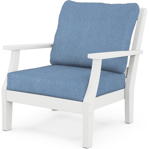 image:imageMartha Stewart by POLYWOOD Chinoiserie Outdoor Deep Seating Chair with Cushion Slate GreyNatural Linen Durable and Comfortable HDPE AllWeather Patio Furniture for Deck Backyard Made in The USAWhite  Sky Blue