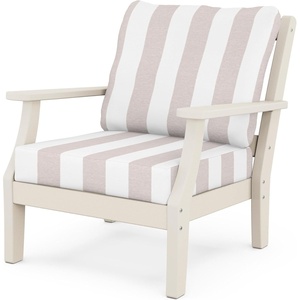 image:imageMartha Stewart by POLYWOOD Chinoiserie Outdoor Deep Seating Chair with Cushion Slate GreyNatural Linen Durable and Comfortable HDPE AllWeather Patio Furniture for Deck Backyard Made in The USASand  Cabana Stripe Dune Burlap