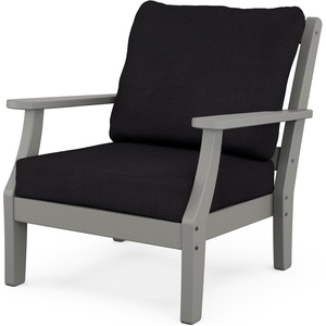 image:imageMartha Stewart by POLYWOOD Chinoiserie Outdoor Deep Seating Chair with Cushion Slate GreyNatural Linen Durable and Comfortable HDPE AllWeather Patio Furniture for Deck Backyard Made in The USASlate Grey  Midnight Linen