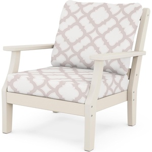 image:imageMartha Stewart by POLYWOOD Chinoiserie Outdoor Deep Seating Chair with Cushion Slate GreyNatural Linen Durable and Comfortable HDPE AllWeather Patio Furniture for Deck Backyard Made in The USASand  Trellis Dune Burlap