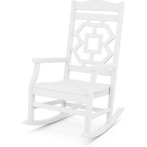 image:imageMartha Stewart by POLYWOOD Chinoiserie Outdoor Rocking Chair Black Durable HDPE AllWeather Patio Furniture with Decorative Lattice Classic Porch Rocker for Deck Garden amp Backyard Made in the USAWhite