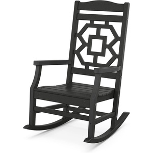 image:imageMartha Stewart by POLYWOOD Chinoiserie Outdoor Rocking Chair Black Durable HDPE AllWeather Patio Furniture with Decorative Lattice Classic Porch Rocker for Deck Garden amp Backyard Made in the USABlack