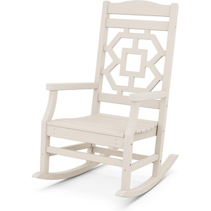 image:imageMartha Stewart by POLYWOOD Chinoiserie Outdoor Rocking Chair Black Durable HDPE AllWeather Patio Furniture with Decorative Lattice Classic Porch Rocker for Deck Garden amp Backyard Made in the USASand
