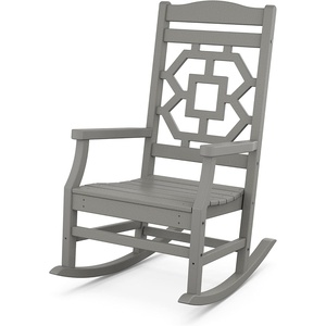 image:imageMartha Stewart by POLYWOOD Chinoiserie Outdoor Rocking Chair Black Durable HDPE AllWeather Patio Furniture with Decorative Lattice Classic Porch Rocker for Deck Garden amp Backyard Made in the USASlate Grey