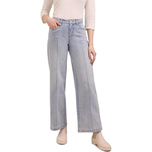 image:imageMartha Stewart Womens Wide Leg Pintuck Pant HighRise Soft Stretch Denim amp Twill Trouser with Front Seam DetailPale Wash