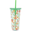 image:imageMartha Stewart Double Wall Tumbler with Lid and Reusable Straw Floral Plastic Cup Insulated Travel Cup Holds 24 Ounces Joyful BloomsFloral Cloud Dancer