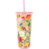 image:imageMartha Stewart Double Wall Tumbler with Lid and Reusable Straw Floral Plastic Cup Insulated Travel Cup Holds 24 Ounces Joyful BloomsJoyful Blooms