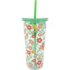 image:imageMartha Stewart Double Wall Tumbler with Lid and Reusable Straw Floral Plastic Cup Insulated Travel Cup Holds 24 Ounces Joyful BloomsFloral Cloud Dancer