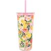 image:imageMartha Stewart Double Wall Tumbler with Lid and Reusable Straw Floral Plastic Cup Insulated Travel Cup Holds 24 Ounces Joyful BloomsJoyful Blooms