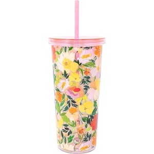 image:imageMartha Stewart Double Wall Tumbler with Lid and Reusable Straw Floral Plastic Cup Insulated Travel Cup Holds 24 Ounces Joyful BloomsJoyful Blooms