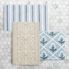 image:imageMartha Stewart  Bath Rug Plush 100 YarnDye Knit Rug Soft Cushioned Feel Bathroom Rug with SkidResistant Latex Rubber Backing Skylands Border LinenWhite 60 x 22Driftwood Stripes Blue