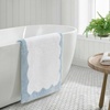 image:imageMartha Stewart  Bath Rug Plush 100 YarnDye Knit Rug Soft Cushioned Feel Bathroom Rug with SkidResistant Latex Rubber Backing Skylands Border LinenWhite 60 x 22Bedford Scallop WhiteBlue Bell