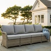 image:imageMartha Stewart Lily Pond IndoorOutdoor 4Seat Patio Sofa in Weathered Gray Rattan Wicker AllWeather Gray Back and Seat Cushions 300 Lb Static Weight Per Seat