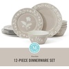 image:imageMartha Stewart Maiden Crown Plates and Bowls Sets 12Piece New Bone China Dinnerware Sets Botanical Floral Design Dish Set Microwave amp Dishwasher SafeTaupe