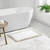 image:imageMartha Stewart  Bath Rug Plush 100 YarnDye Knit Rug Soft Cushioned Feel Bathroom Rug with SkidResistant Latex Rubber Backing Skylands Border LinenWhite 60 x 22Bedford Scallop WhiteLinen