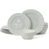 image:imageMartha Stewart Maiden Crown Plates and Bowls Sets 12Piece New Bone China Dinnerware Sets Botanical Floral Design Dish Set Microwave amp Dishwasher SafeSage Green