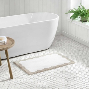image:imageMartha Stewart  Bath Rug Plush 100 YarnDye Knit Rug Soft Cushioned Feel Bathroom Rug with SkidResistant Latex Rubber Backing Skylands Border LinenWhite 60 x 22Bedford Scallop WhiteLinen