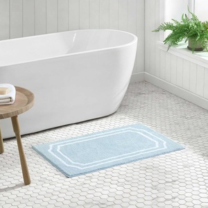 image:imageMartha Stewart  Bath Rug Plush 100 YarnDye Knit Rug Soft Cushioned Feel Bathroom Rug with SkidResistant Latex Rubber Backing Skylands Border LinenWhite 60 x 22Skylands Border Blue BellWhite