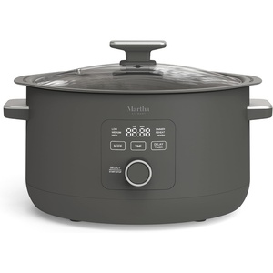image:imageMartha Stewart 8 QT Slow Cooker Programmable with Timer 3 Heat Settings Low High Warm Nonstick Ceramic Removable Crock Stovetop amp Oven Safe Glass Lid Simmer Reheat Warm LinenCaviar Gray