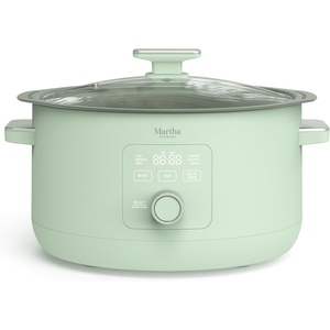 image:imageMartha Stewart 8 QT Slow Cooker Programmable with Timer 3 Heat Settings Low High Warm Nonstick Ceramic Removable Crock Stovetop amp Oven Safe Glass Lid Simmer Reheat Warm LinenHoneydew Green