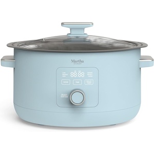 image:imageMartha Stewart 8 QT Slow Cooker Programmable with Timer 3 Heat Settings Low High Warm Nonstick Ceramic Removable Crock Stovetop amp Oven Safe Glass Lid Simmer Reheat Warm LinenSky Blue